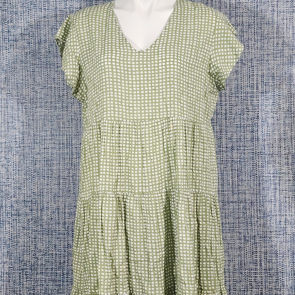 Indigo Soul Green Tiered Babydoll Dress | Boho Cottagecore V-Neck